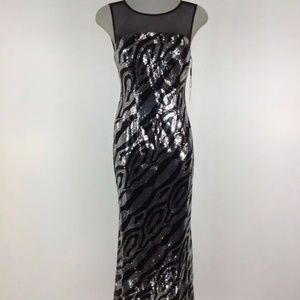 Calvin Klein NWT Elegant BLACK/SILVER Sequin Illusion-Yoke Gown Women's size 4
